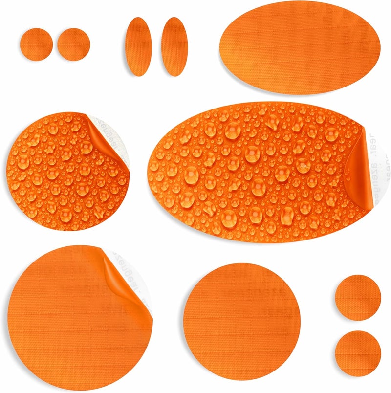aZengear Repair Patches for Jackets, Tent, Shoe Toe, Air Mattress, Inflatables, PVC Gear - Waterproof, Self-Adhesive, Tear-Cold-Heat-Resistant, Down Puffer Coat (11 Pcs, Orange) - Image 1